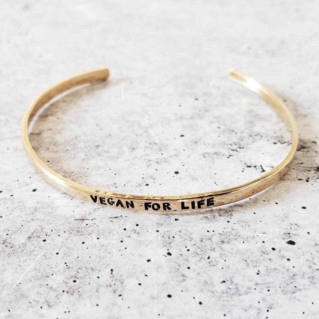 VEGAN FOR LIFE Skinny Cuff Bracelet Stamped Cuffs La Vie Bien VEGAN FOR LIFE Skinny Cuff Bracelet
