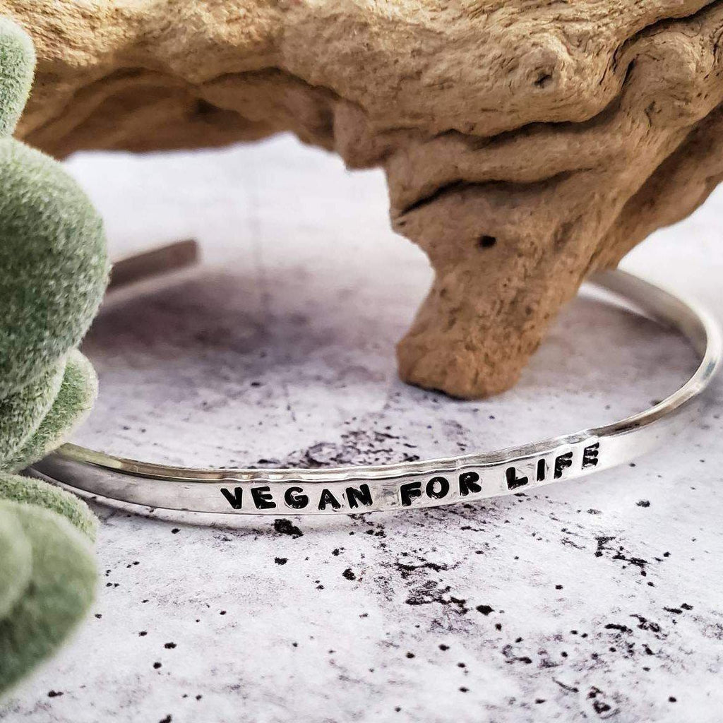 VEGAN FOR LIFE Skinny Cuff Bracelet Stamped Cuffs La Vie Bien VEGAN FOR LIFE Skinny Cuff Bracelet