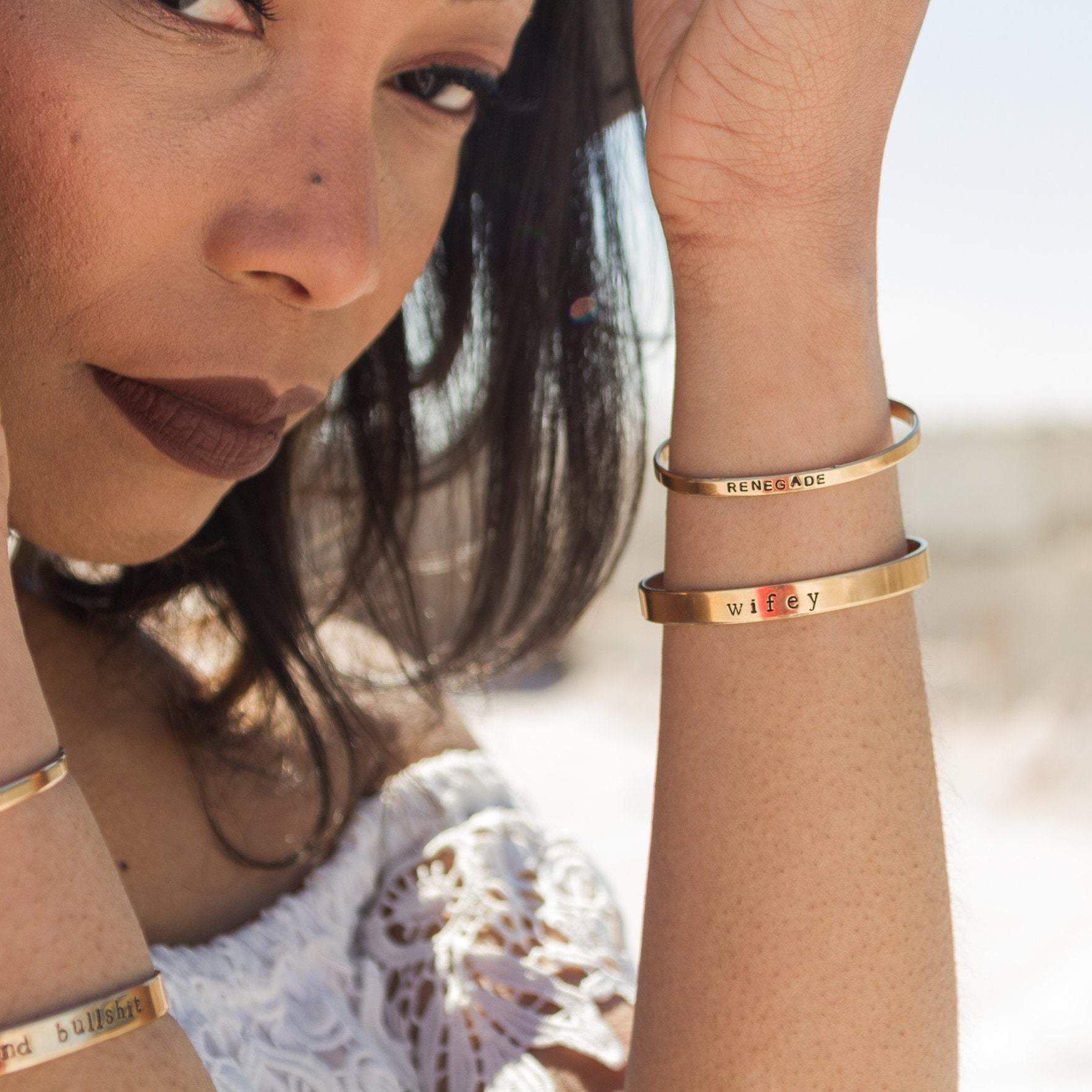VEGAN FOR THE ANIMALS Stacking Cuff Bracelet Stamped Cuffs La Vie Bien VEGAN FOR THE ANIMALS Stacking Cuff Bracelet