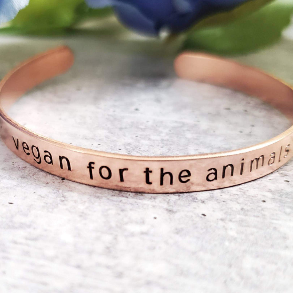 VEGAN FOR THE ANIMALS Stacking Cuff Bracelet Stamped Cuffs La Vie Bien VEGAN FOR THE ANIMALS Stacking Cuff Bracelet