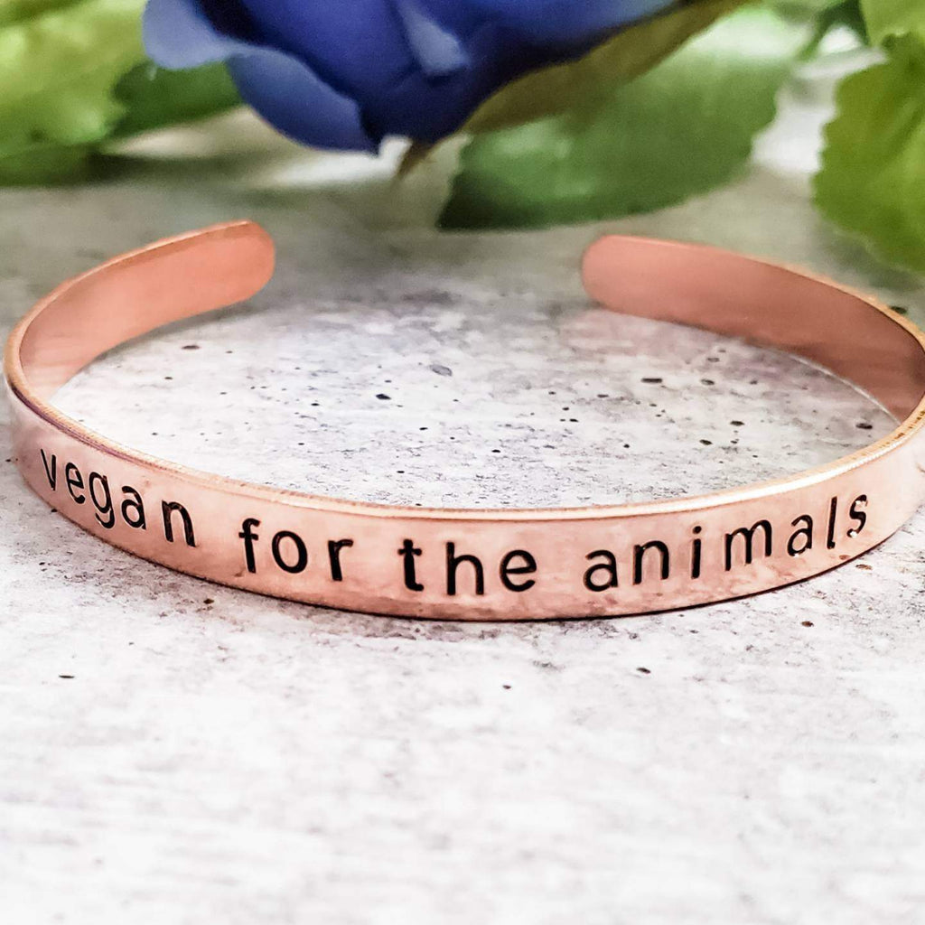 VEGAN FOR THE ANIMALS Stacking Cuff Bracelet Stamped Cuffs La Vie Bien VEGAN FOR THE ANIMALS Stacking Cuff Bracelet
