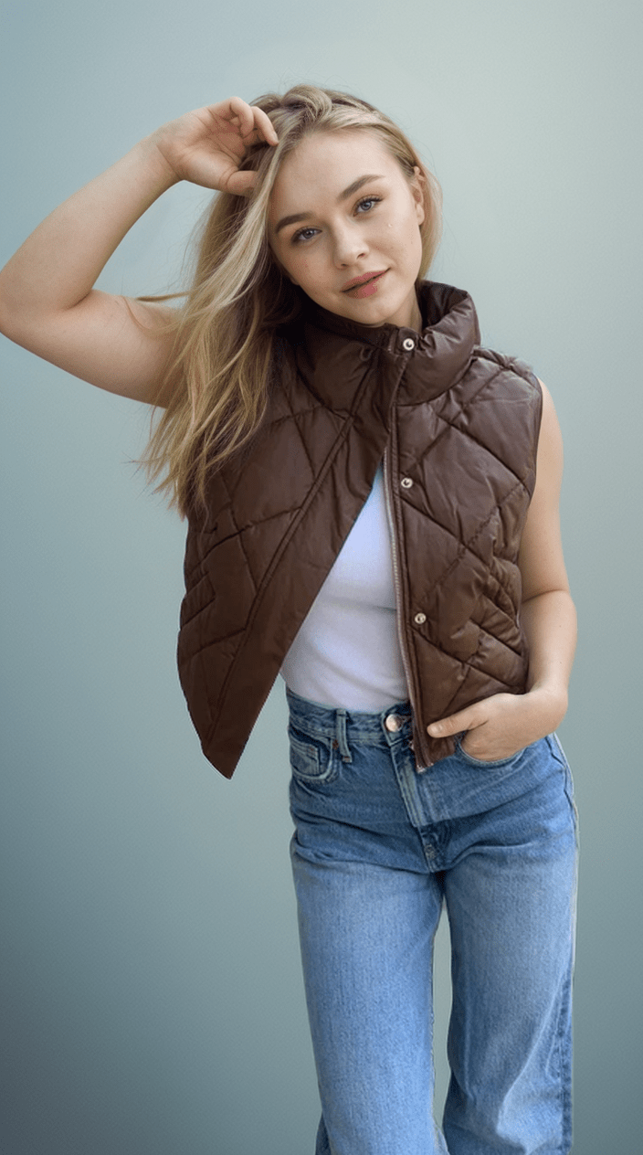 Vegan Leather Puffer Vest Vest La Vie Bien Vegan Leather Puffer Vest