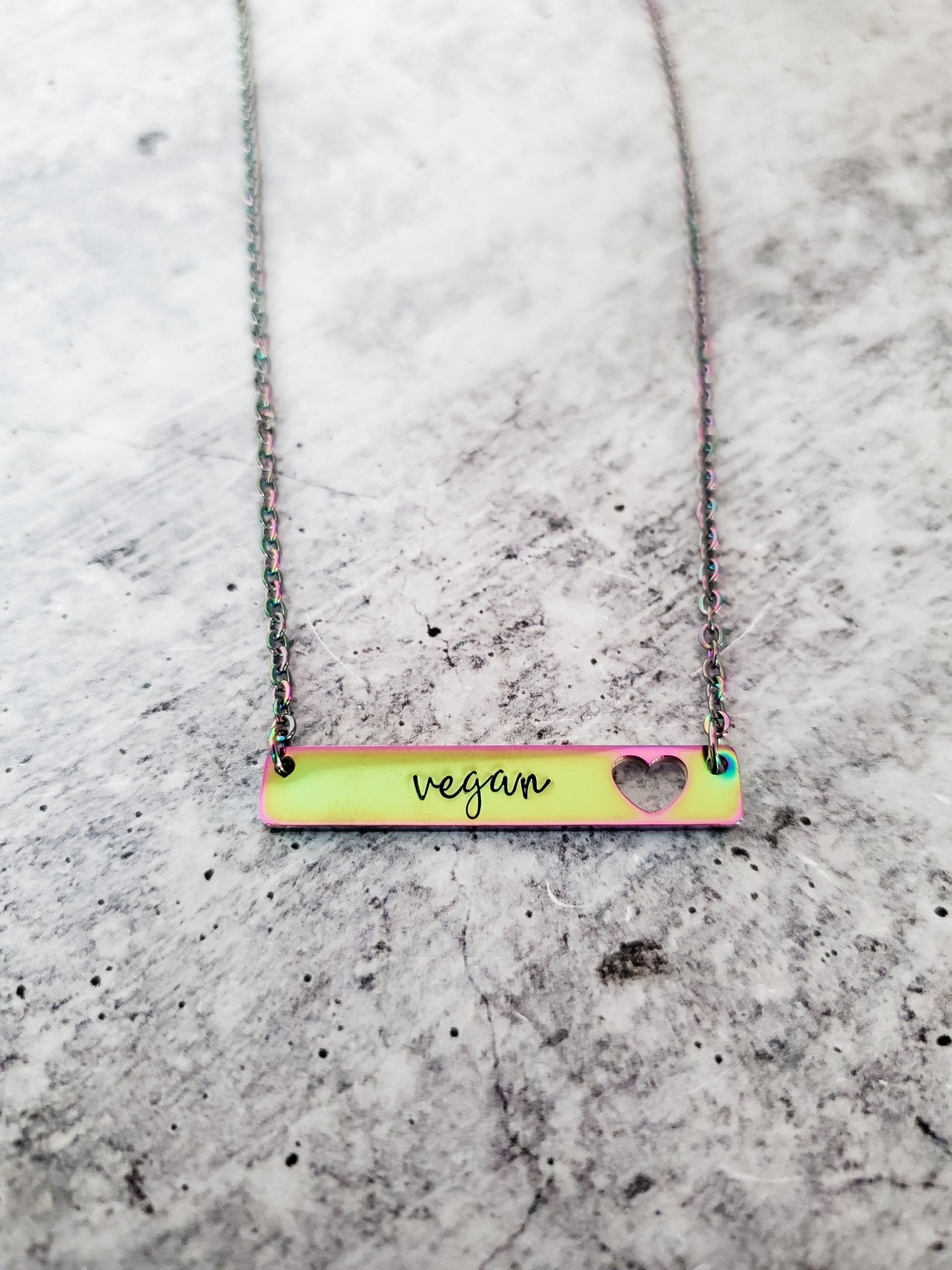 VEGAN Rainbow Bar Necklace Stamped Necklaces La Vie Bien VEGAN Rainbow Bar Necklace
