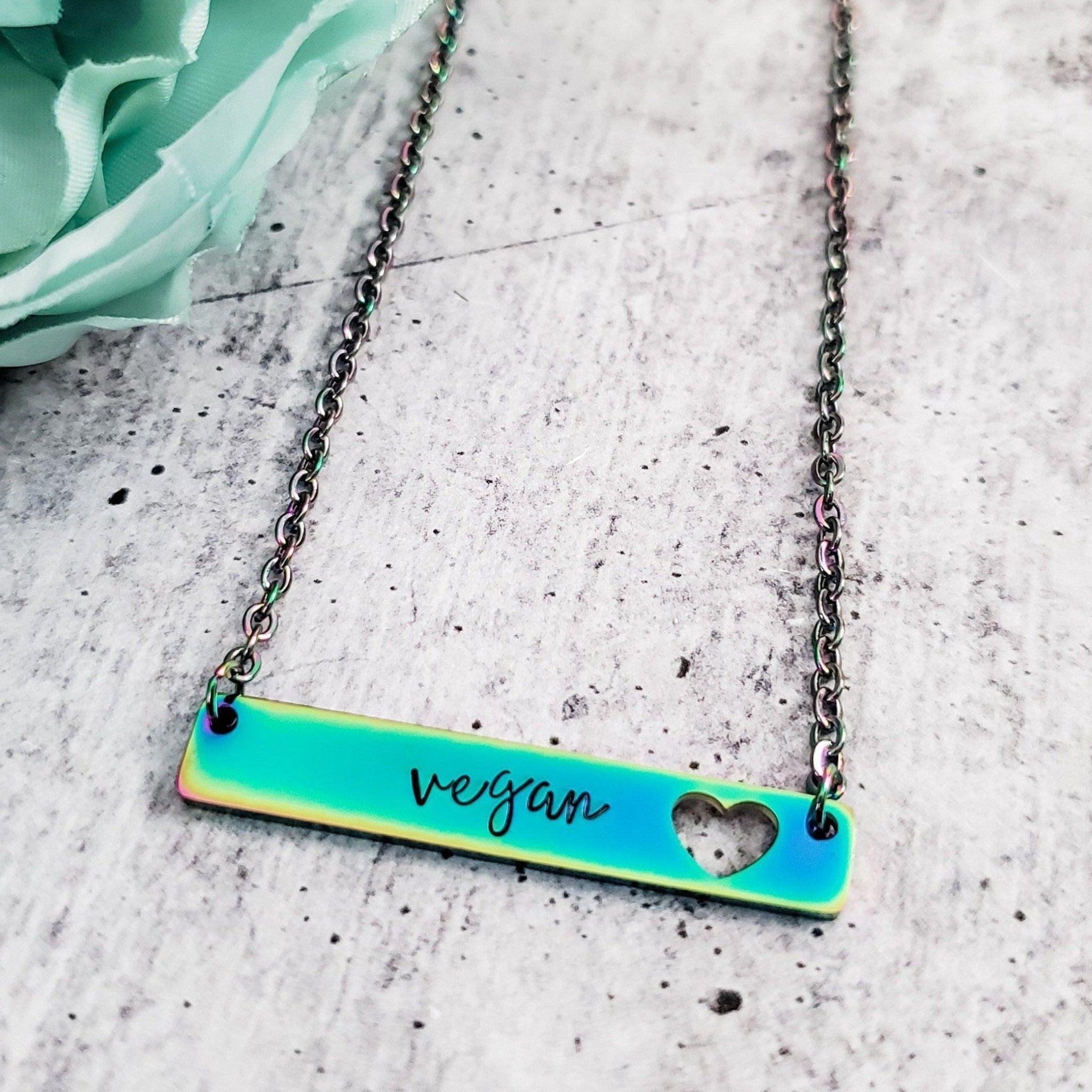 VEGAN Rainbow Bar Necklace Stamped Necklaces La Vie Bien VEGAN Rainbow Bar Necklace