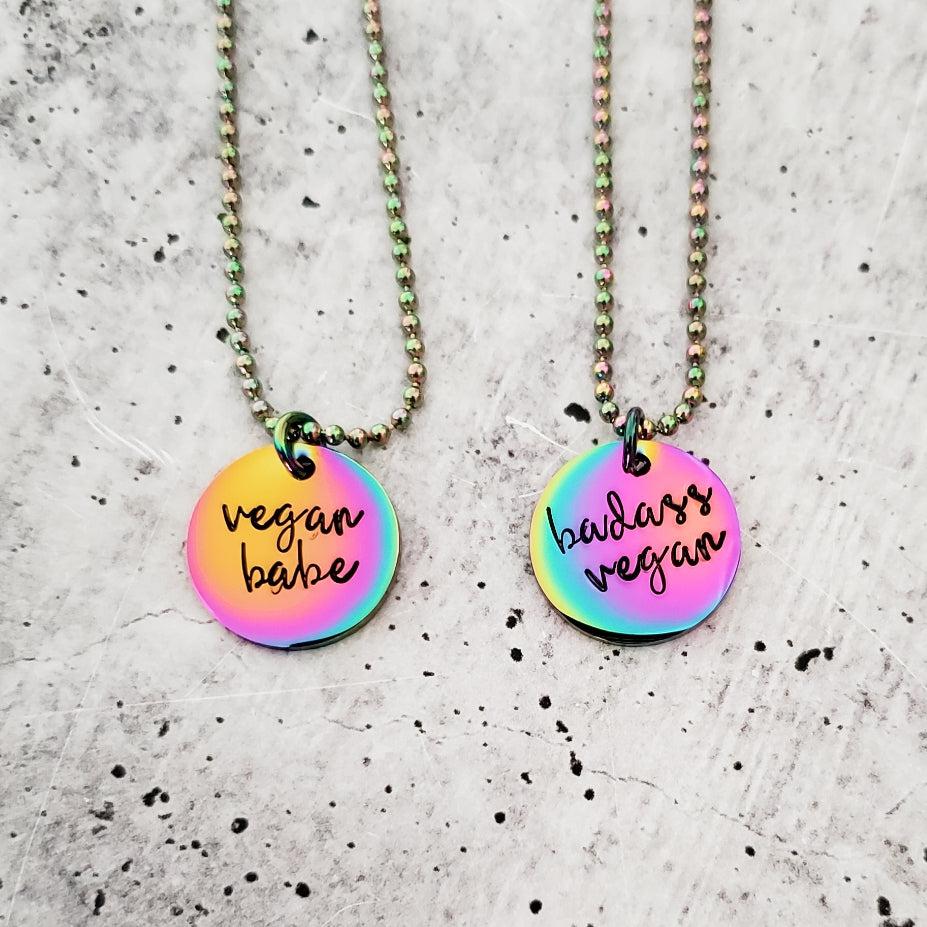 Vegan Rainbow Pendant Necklace Stamped Necklaces La Vie Bien Vegan Rainbow Pendant Necklace