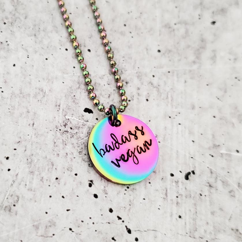 Vegan Rainbow Pendant Necklace Stamped Necklaces La Vie Bien Vegan Rainbow Pendant Necklace