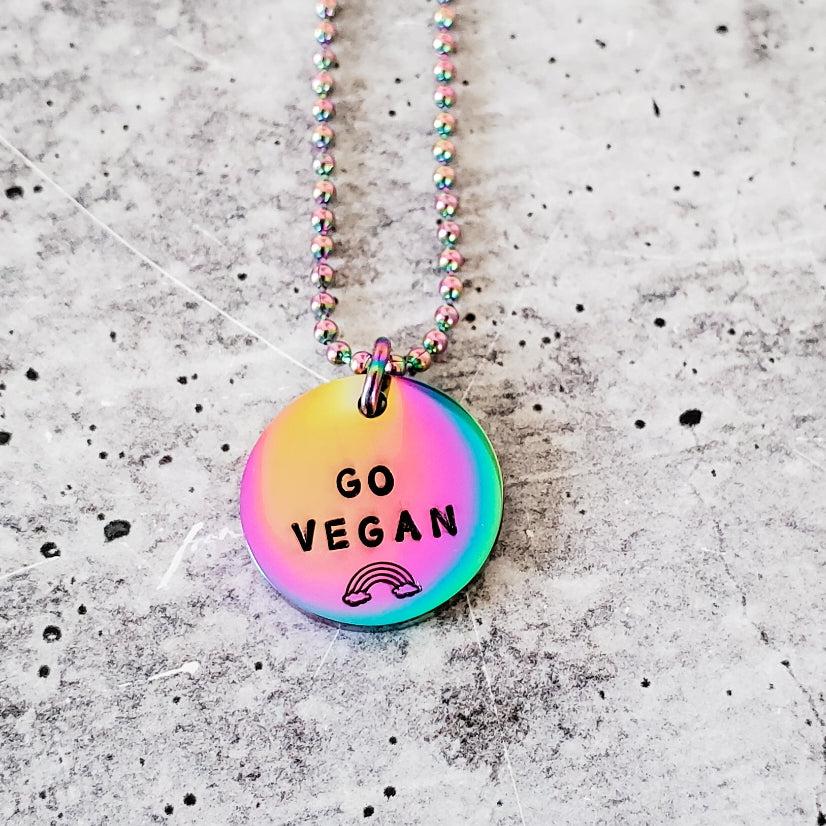 Vegan Rainbow Pendant Necklace Stamped Necklaces La Vie Bien Vegan Rainbow Pendant Necklace