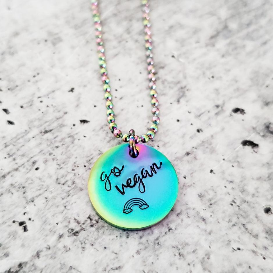 Vegan Rainbow Pendant Necklace Stamped Necklaces La Vie Bien Vegan Rainbow Pendant Necklace