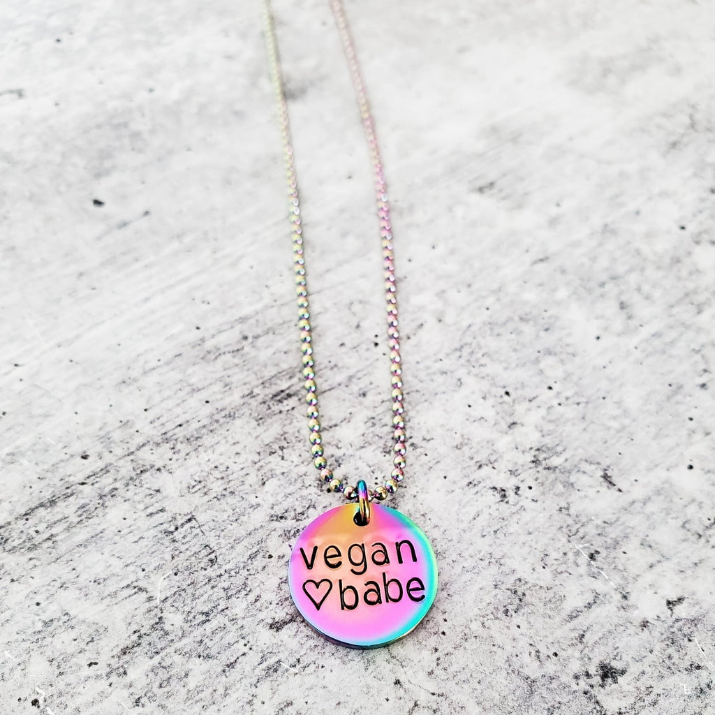 Vegan Rainbow Pendant Necklace Stamped Necklaces La Vie Bien Vegan Rainbow Pendant Necklace