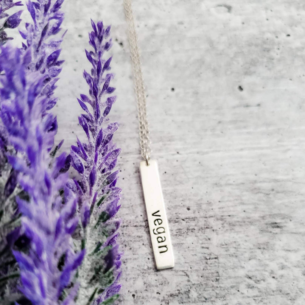 VEGAN Silver Vertical Bar Necklace Stamped Necklaces La Vie Bien VEGAN Silver Vertical Bar Necklace
