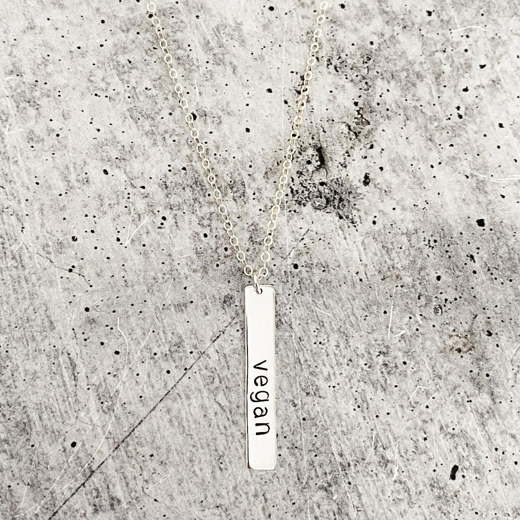 VEGAN Silver Vertical Bar Necklace Stamped Necklaces La Vie Bien VEGAN Silver Vertical Bar Necklace
