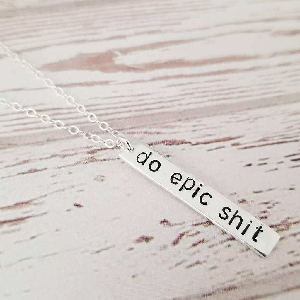 VEGAN Silver Vertical Bar Necklace Stamped Necklaces La Vie Bien VEGAN Silver Vertical Bar Necklace