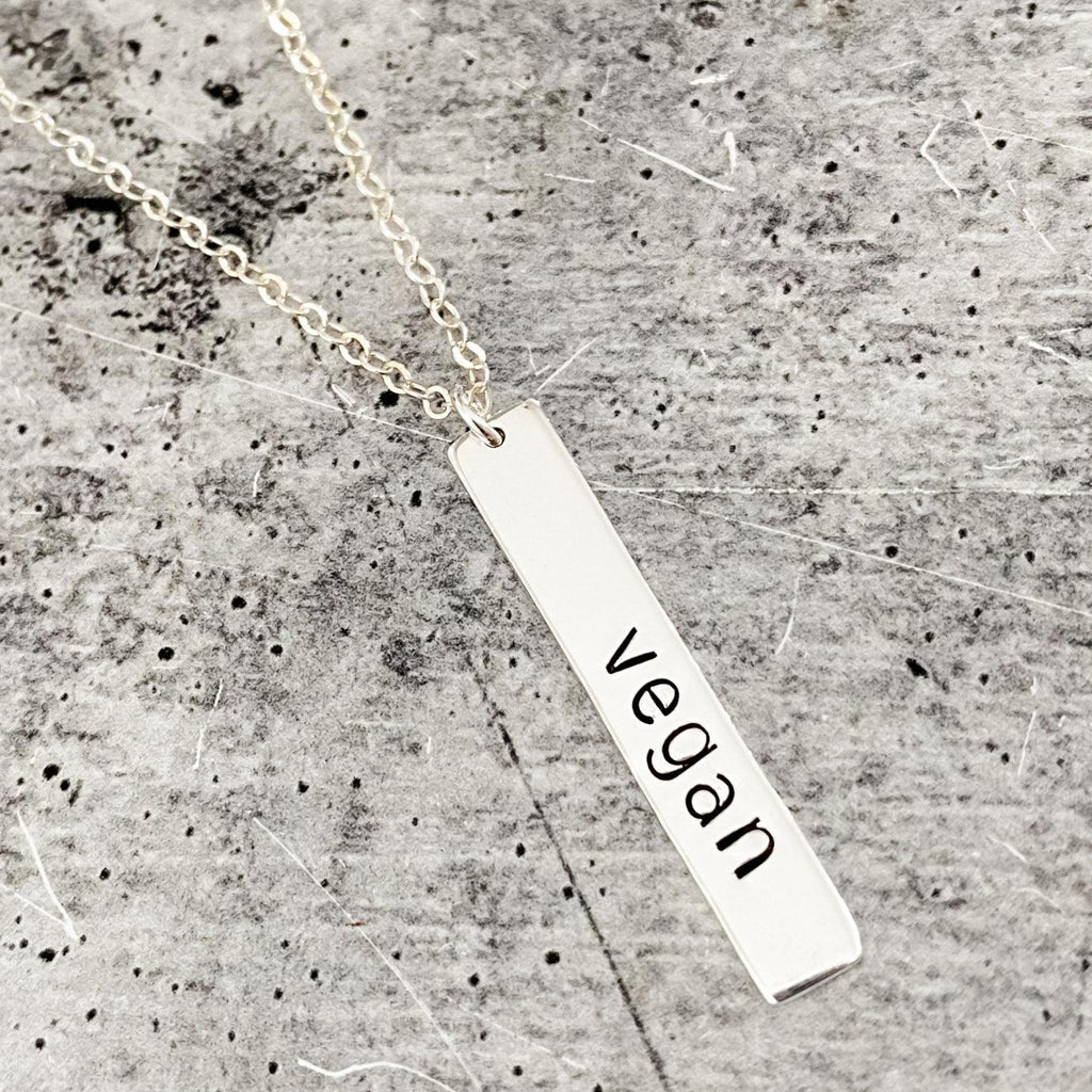 VEGAN Silver Vertical Bar Necklace Stamped Necklaces La Vie Bien VEGAN Silver Vertical Bar Necklace