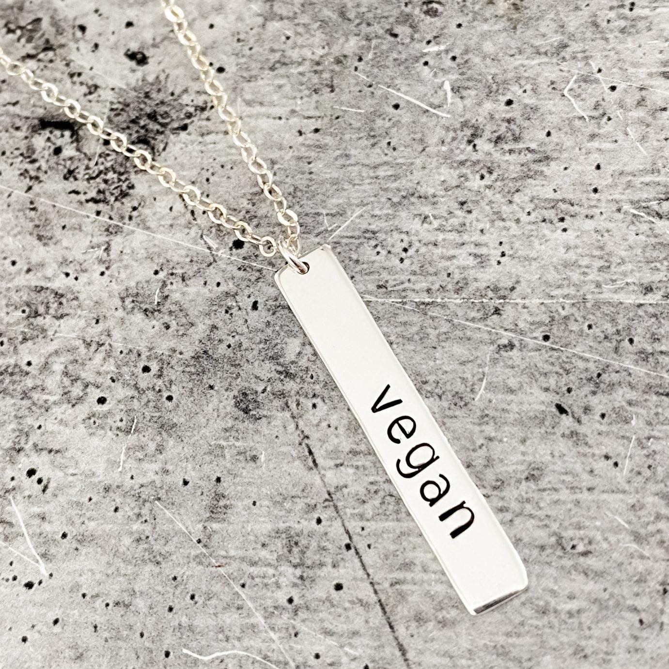 VEGAN Silver Vertical Bar Necklace Stamped Necklaces La Vie Bien VEGAN Silver Vertical Bar Necklace