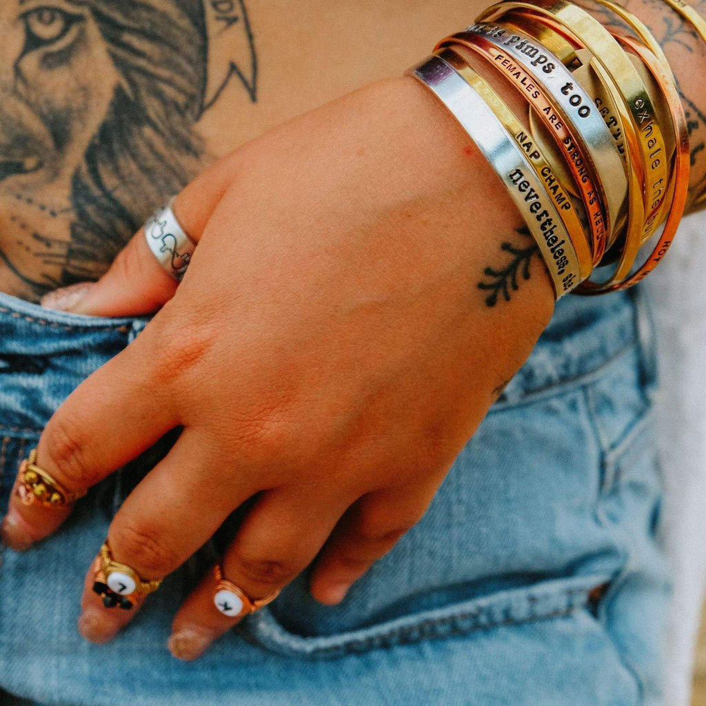 VEGAN VIBES Stacking Cuff Bracelet Stamped Cuffs La Vie Bien VEGAN VIBES Stacking Cuff Bracelet