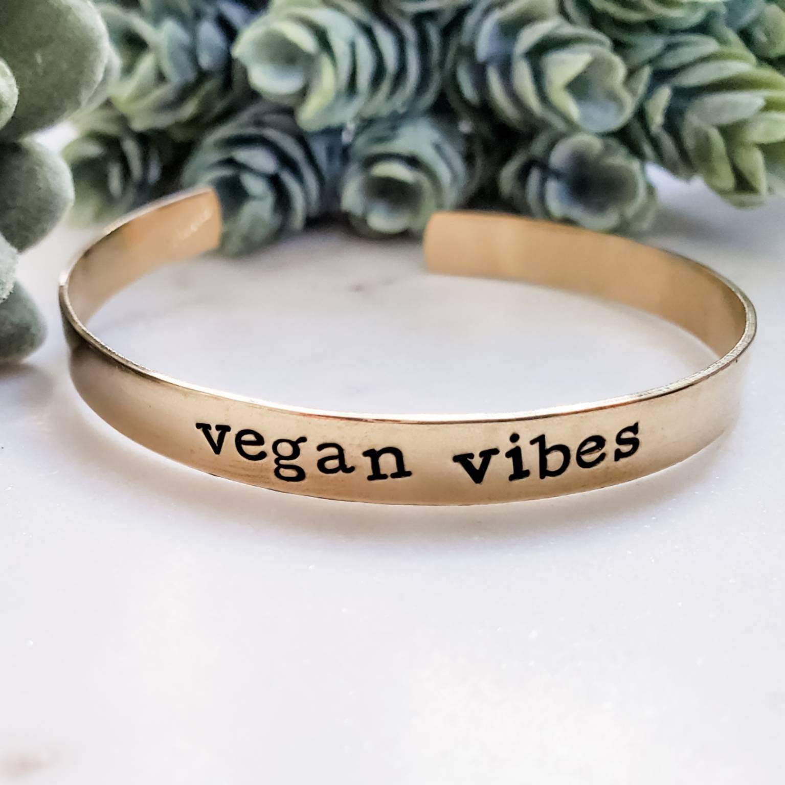VEGAN VIBES Stacking Cuff Bracelet Stamped Cuffs La Vie Bien VEGAN VIBES Stacking Cuff Bracelet
