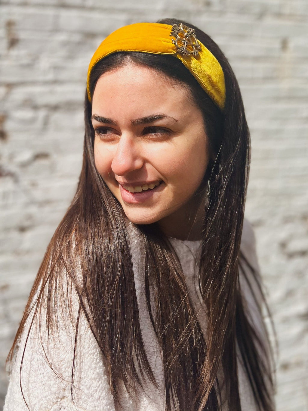 Velvet Brooch Headband - Royal Yellow Headbands La Vie Bien Velvet Brooch Headband - Royal Yellow