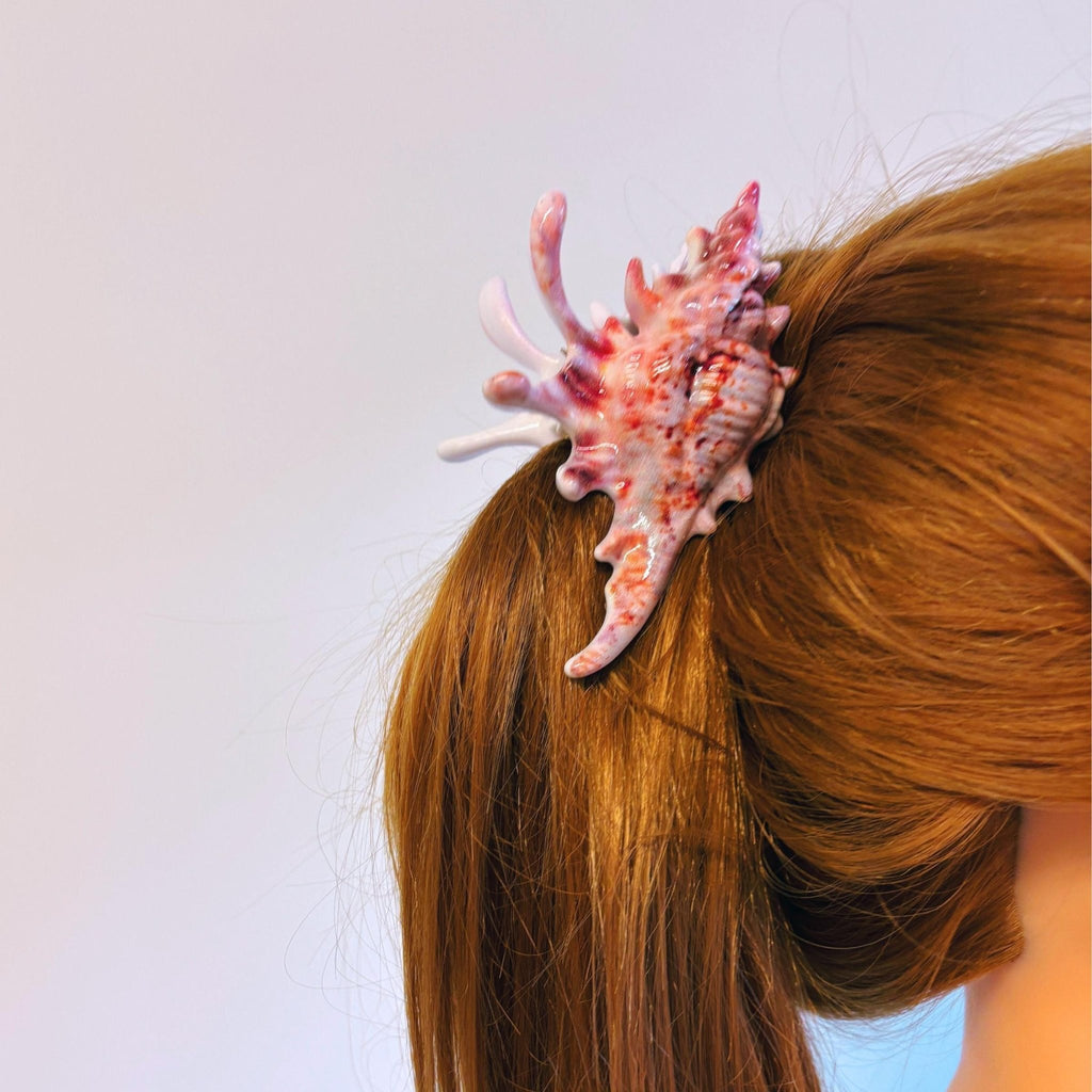 Velvet Claws Realistic Conch Shell Hair Claw in Natural Brown and White Hair Clip La Vie Bien Velvet Claws Realistic Conch Shell Hair Claw in Natural Brown and White