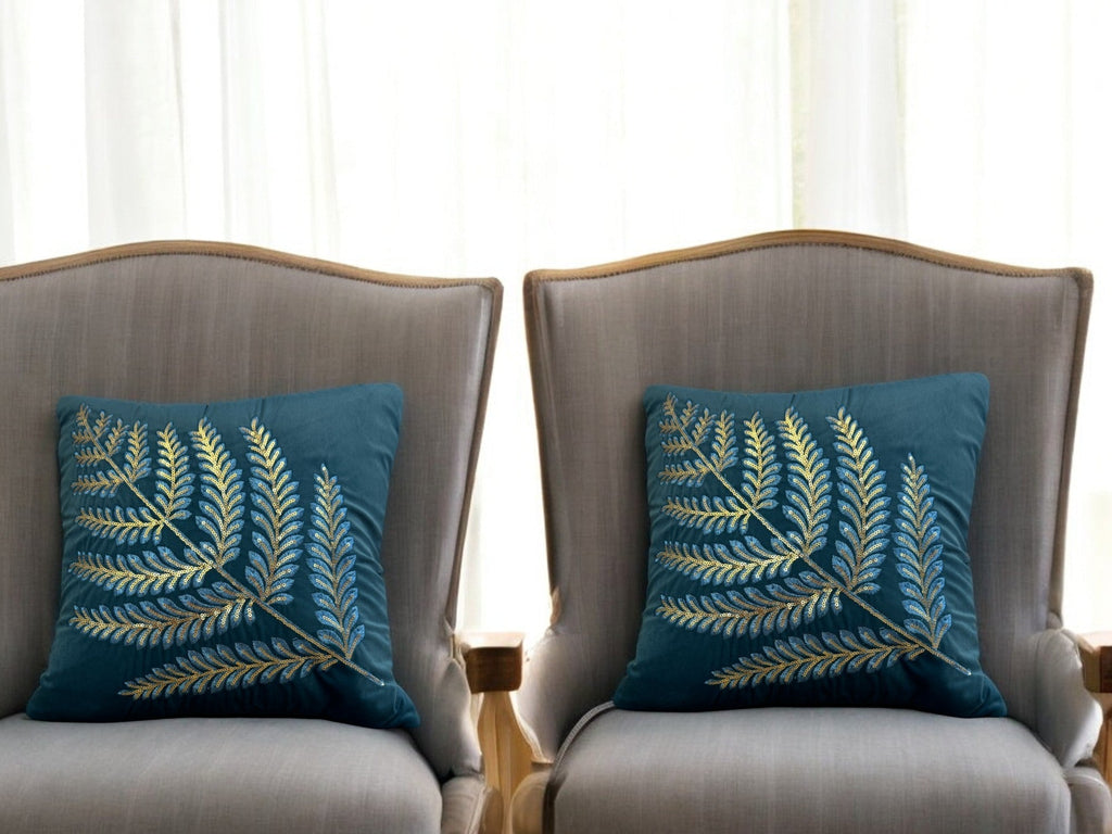 Velvet Cushion or Pillow Cover with Australian Leaf Design, Set of 2 Cushion Cover La Vie Bien Velvet Cushion or Pillow Cover with Australian Leaf Design, Set of 2