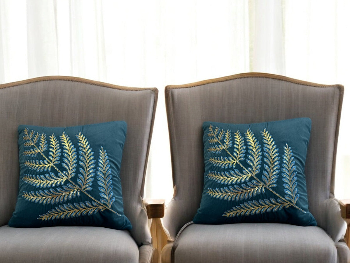 Velvet Cushion or Pillow Cover with Australian Leaf Design, Set of 2 Cushion Cover La Vie Bien Velvet Cushion or Pillow Cover with Australian Leaf Design, Set of 2