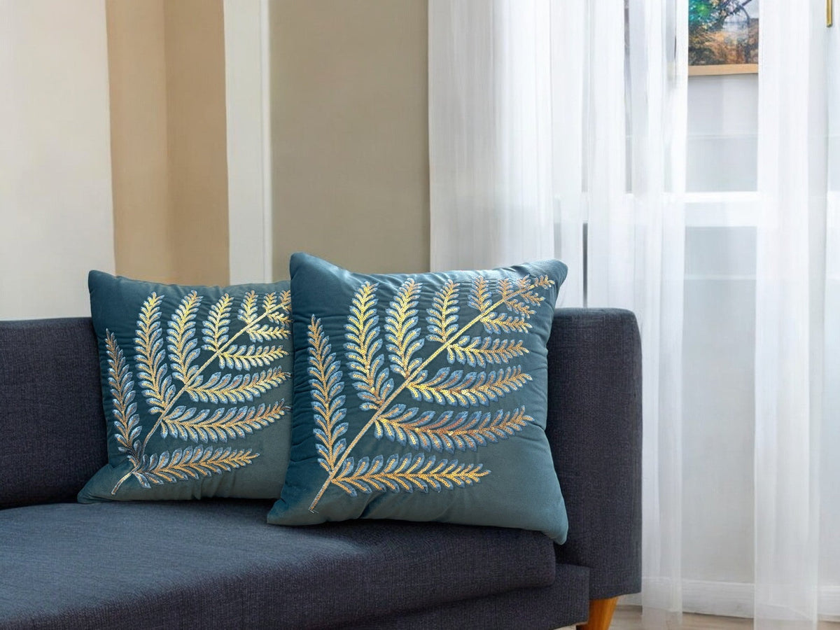 Velvet Cushion or Pillow Cover with Australian Leaf Design, Set of 2 Cushion Cover La Vie Bien Velvet Cushion or Pillow Cover with Australian Leaf Design, Set of 2