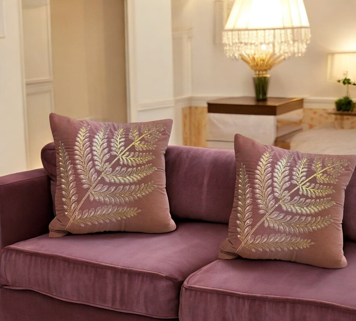Velvet Cushion or Pillow Cover with Australian Leaf Design, Set of 2 Cushion Cover La Vie Bien Velvet Cushion or Pillow Cover with Australian Leaf Design, Set of 2