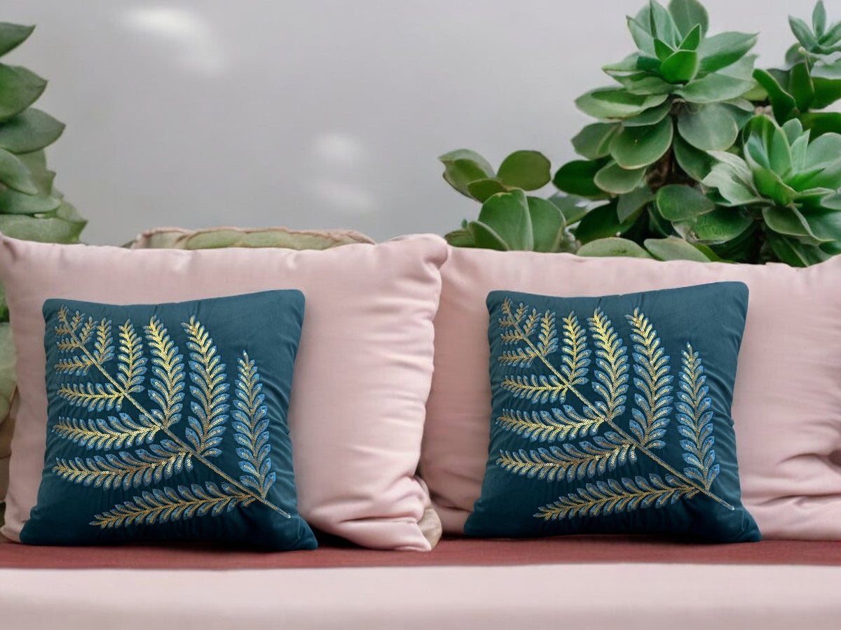 Velvet Cushion or Pillow Cover with Australian Leaf Design, Set of 2 Cushion Cover La Vie Bien Velvet Cushion or Pillow Cover with Australian Leaf Design, Set of 2