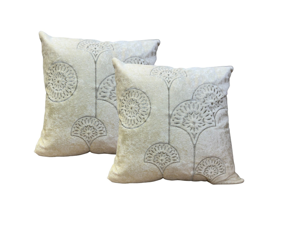 Velvet Cushion or Pillow Cover with Golden Embroidery Set of 2 Cushion Cover La Vie Bien Velvet Cushion or Pillow Cover with Golden Embroidery Set of 2