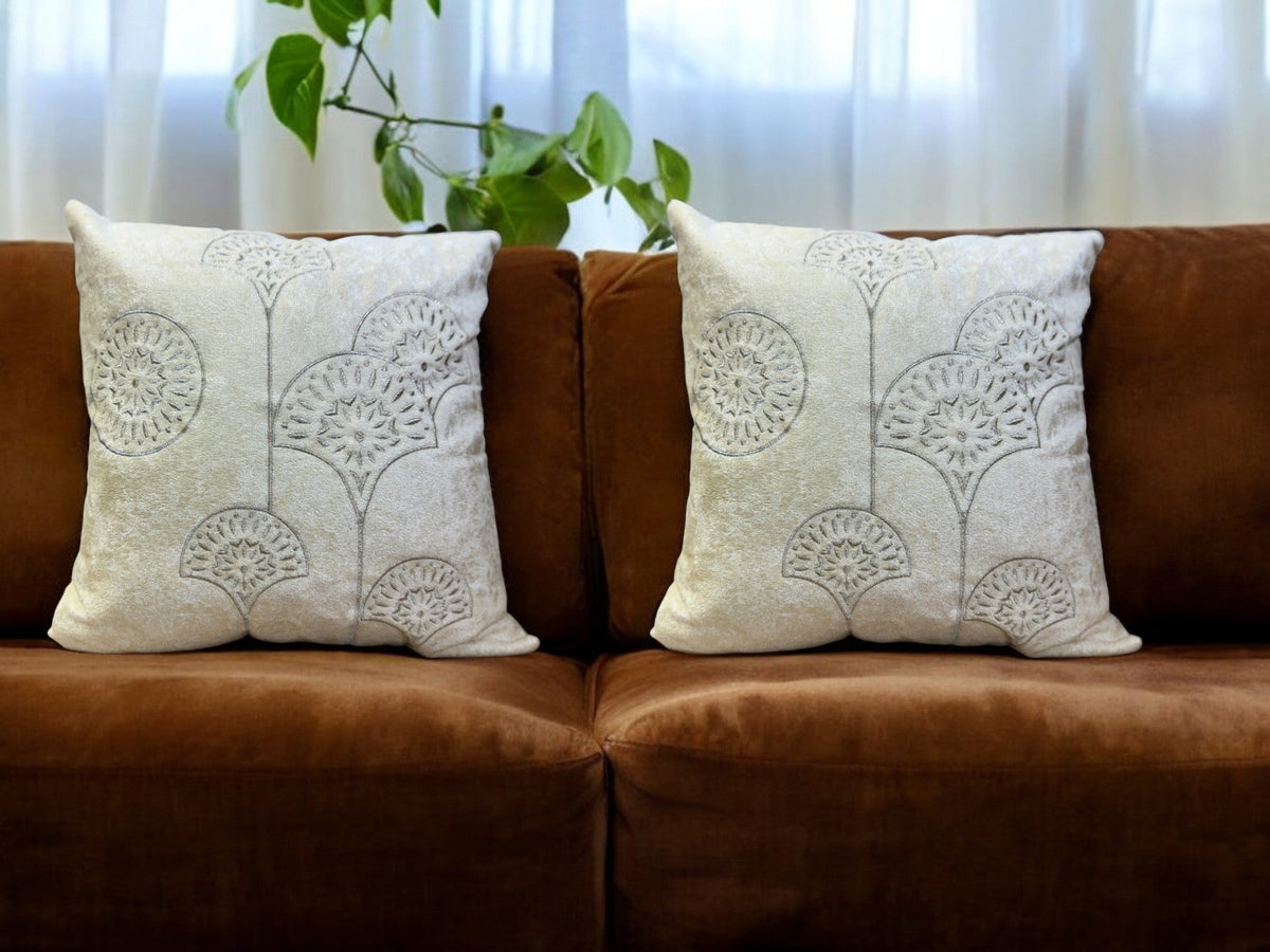 Velvet Cushion or Pillow Cover with Golden Embroidery Set of 2 Cushion Cover La Vie Bien Velvet Cushion or Pillow Cover with Golden Embroidery Set of 2