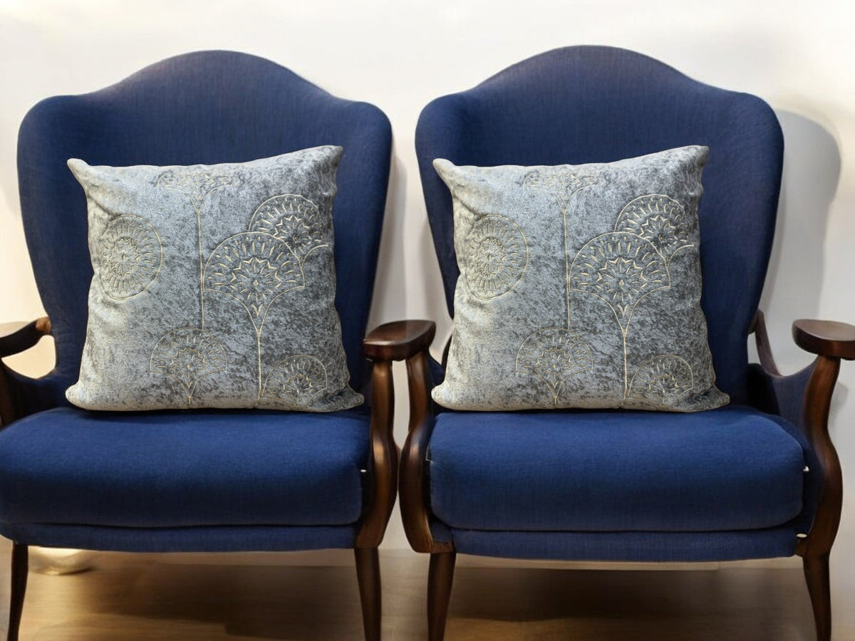 Velvet Cushion or Pillow Cover with Golden Embroidery Set of 2 Cushion Cover La Vie Bien Velvet Cushion or Pillow Cover with Golden Embroidery Set of 2