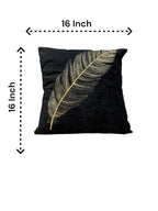Velvet Cushion or Pillow Cover with Golden Feather Embroidery, Set of 2 Cushion Cover La Vie Bien Velvet Cushion or Pillow Cover with Golden Feather Embroidery, Set of 2