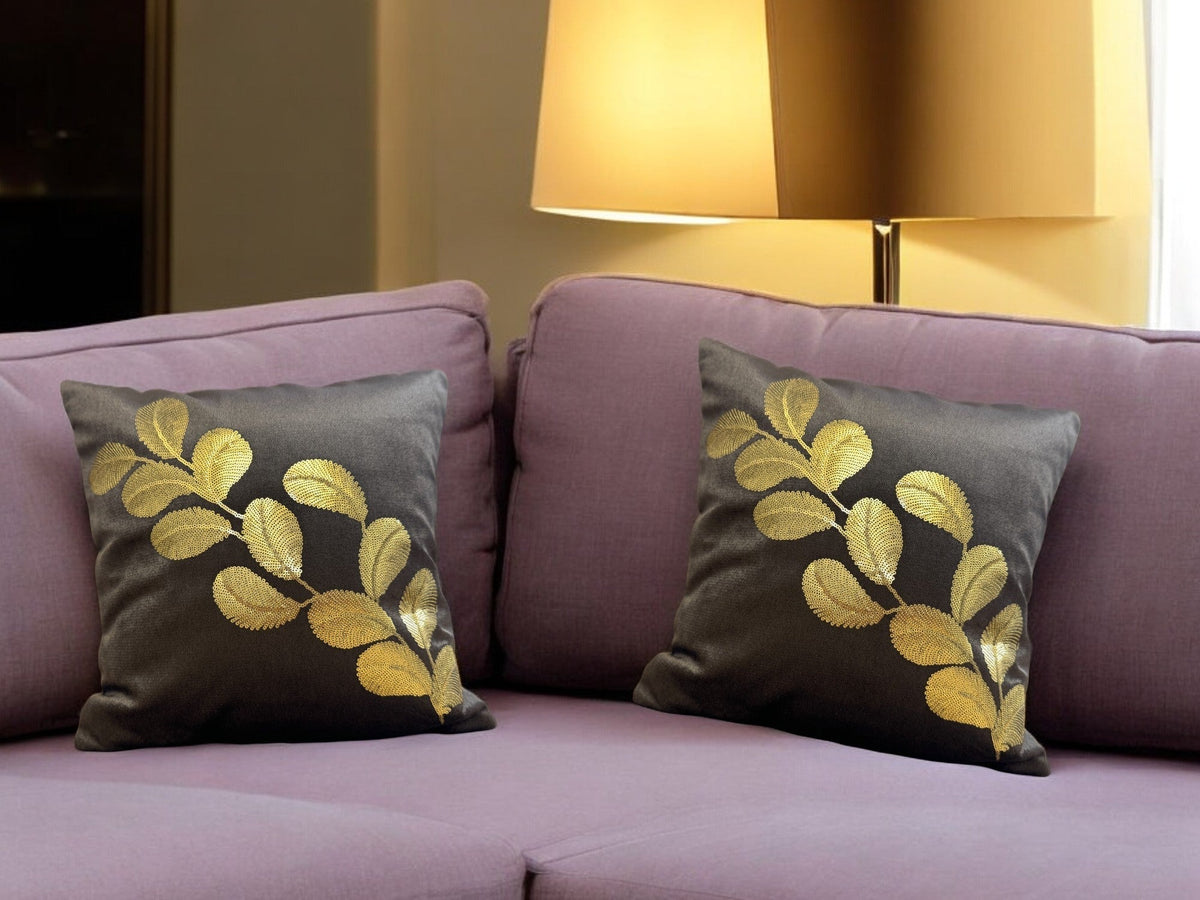 Velvet Cushion or Pillow Cover with Tree Branch Sequence Design, Set of 2 Cushion Cover La Vie Bien Velvet Cushion or Pillow Cover with Tree Branch Sequence Design, Set of 2