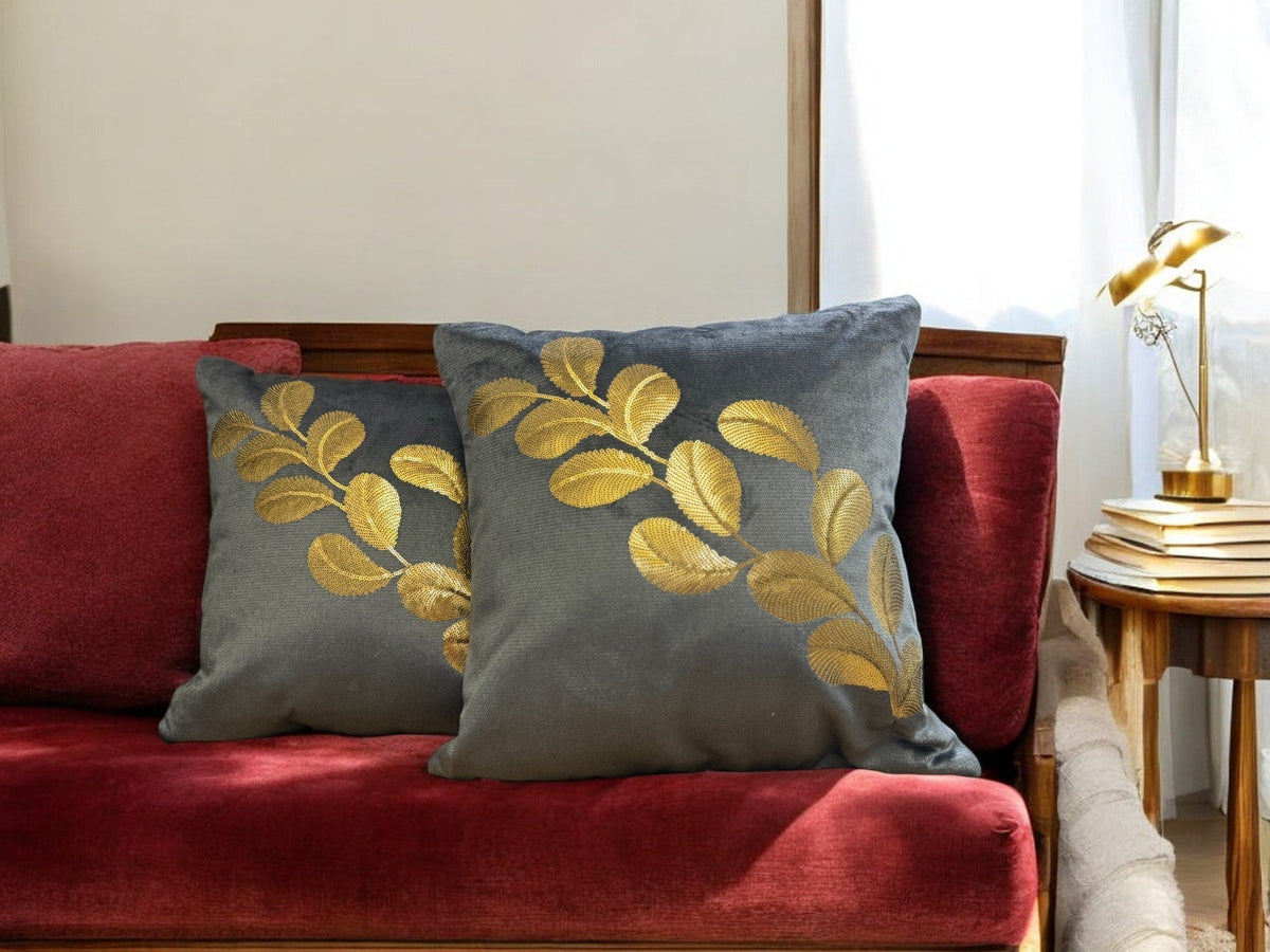 Velvet Cushion or Pillow Cover with Tree Branch Sequence Design, Set of 2 Cushion Cover La Vie Bien Velvet Cushion or Pillow Cover with Tree Branch Sequence Design, Set of 2