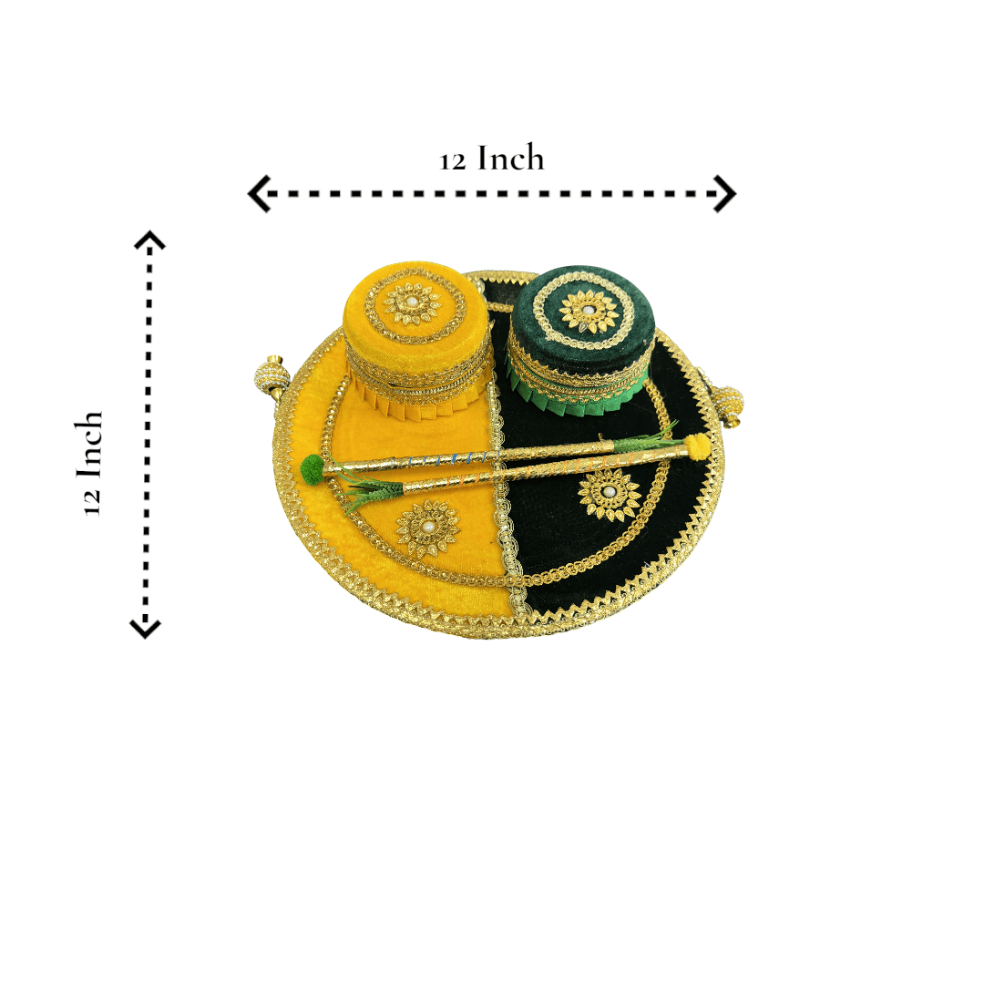 Velvet Embroidered Thali or Platter or Tray Mandir items La Vie Bien Velvet Embroidered Thali or Platter or Tray