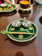 Velvet Embroidered Thali or Platter or Tray Mandir items La Vie Bien Velvet Embroidered Thali or Platter or Tray