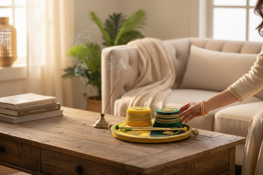 Velvet Embroidered Thali or Platter or Tray Mandir items La Vie Bien Velvet Embroidered Thali or Platter or Tray