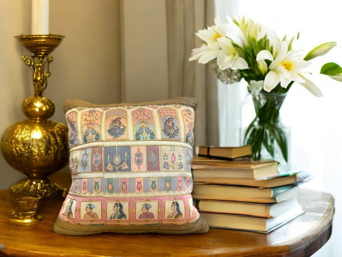Velvet & Silk Mixed Cushion or Pillow Cover with Raja Rani Thread Work, Set of 1 Cushion Cover La Vie Bien Velvet & Silk Mixed Cushion or Pillow Cover with Raja Rani Thread Work, Set of 1
