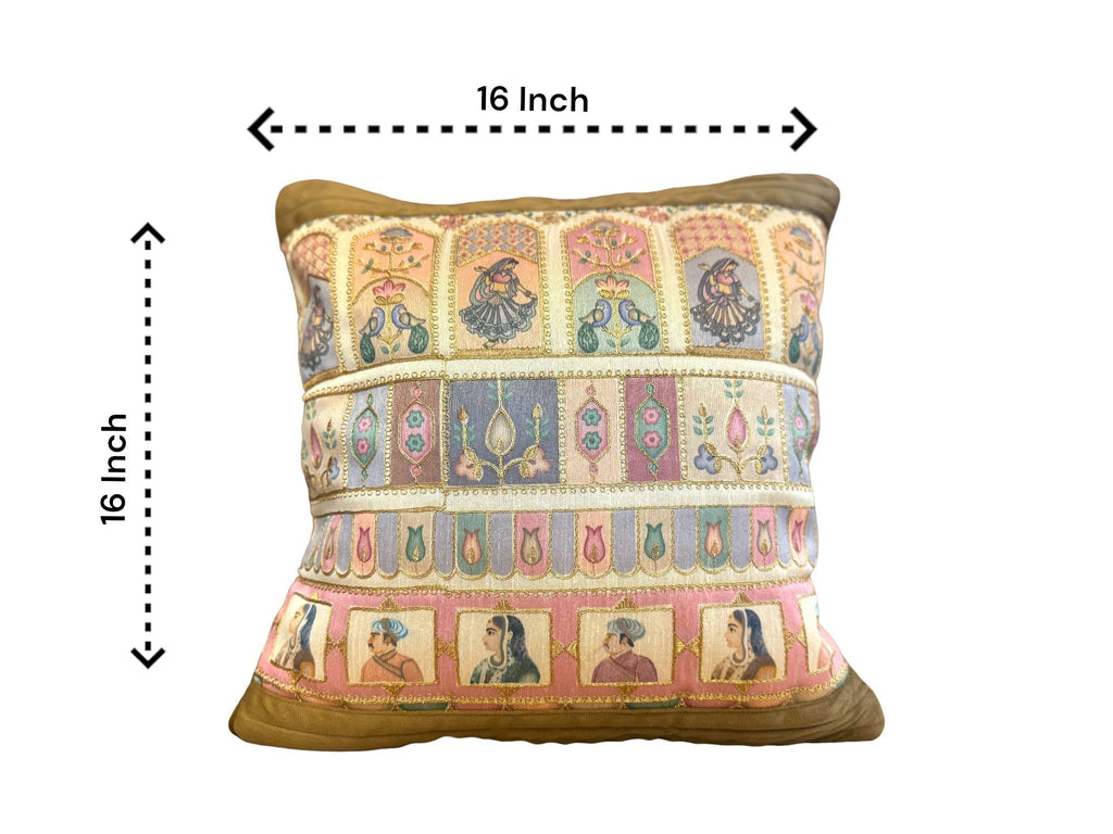 Velvet & Silk Mixed Cushion or Pillow Cover with Raja Rani Thread Work, Set of 1 Cushion Cover La Vie Bien Velvet & Silk Mixed Cushion or Pillow Cover with Raja Rani Thread Work, Set of 1
