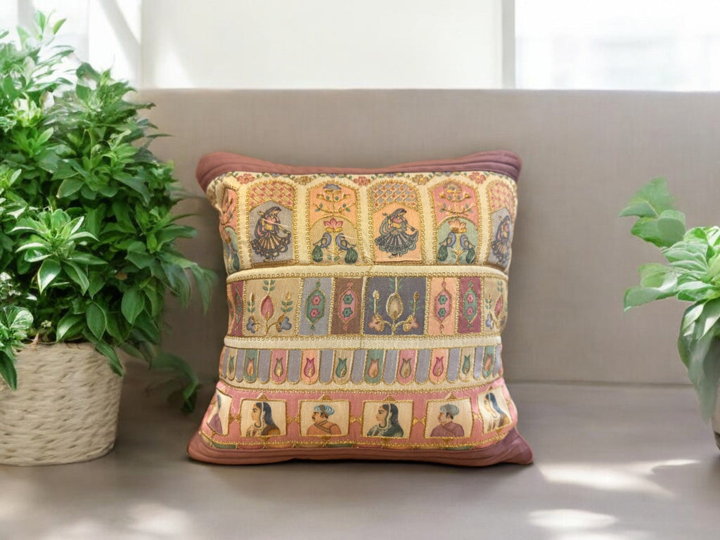 Velvet & Silk Mixed Cushion or Pillow Cover with Raja Rani Thread Work, Set of 1 Cushion Cover La Vie Bien Velvet & Silk Mixed Cushion or Pillow Cover with Raja Rani Thread Work, Set of 1