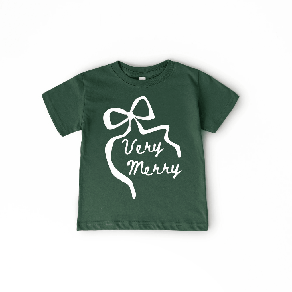 Very Merry toddler and youth bow tee shirt, Christmas collection by Benny and Ray Apparel