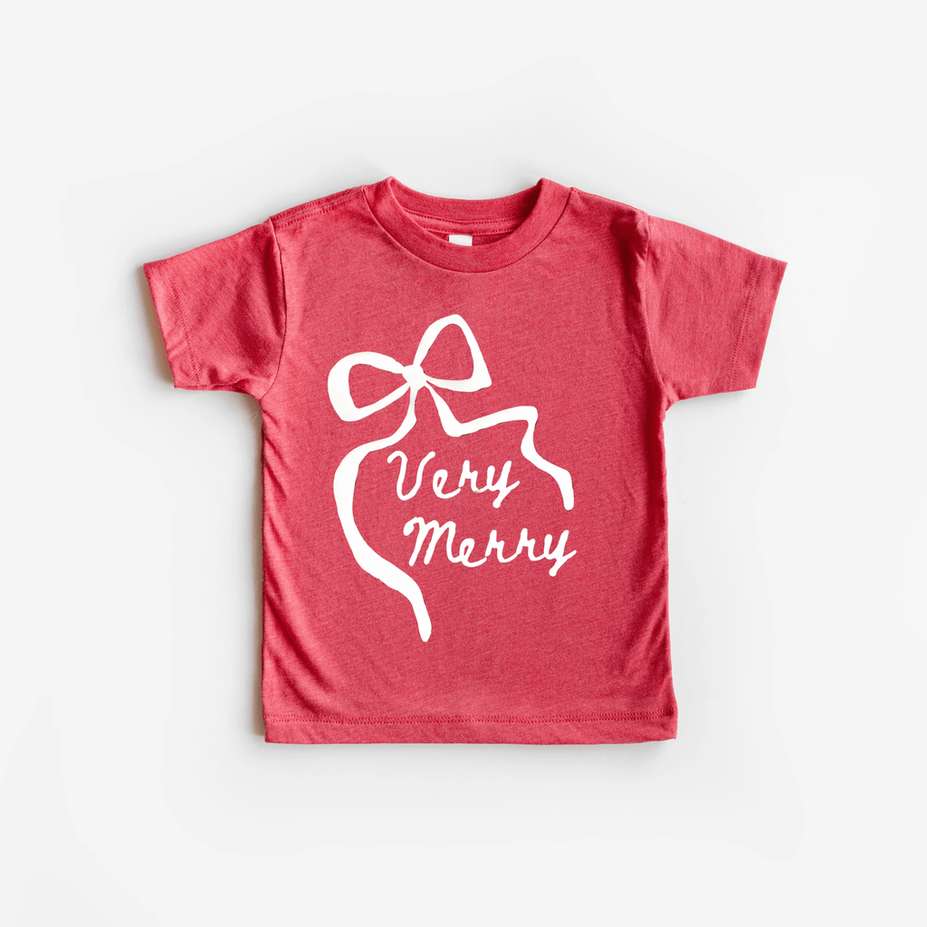 Very Merry toddler and youth bow tee shirt, Christmas collection by Benny and Ray Apparel