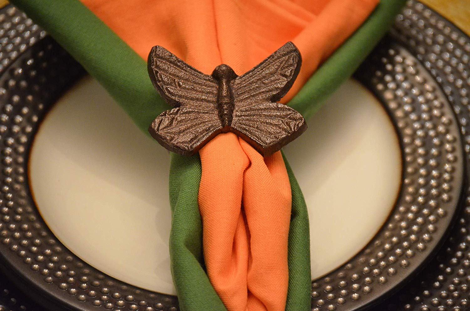 Vibhsa Butterfly Antique Napkin Rings Set of 4 Dining Decor La Vie Bien Vibhsa Butterfly Antique Napkin Rings Set of 4