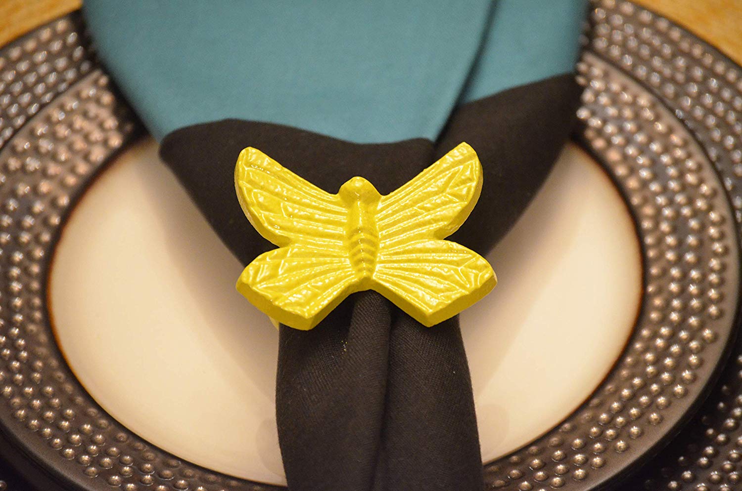Vibhsa Butterfly Yellow Napkin Rings Set of 4 Dining Decor La Vie Bien Vibhsa Butterfly Yellow Napkin Rings Set of 4