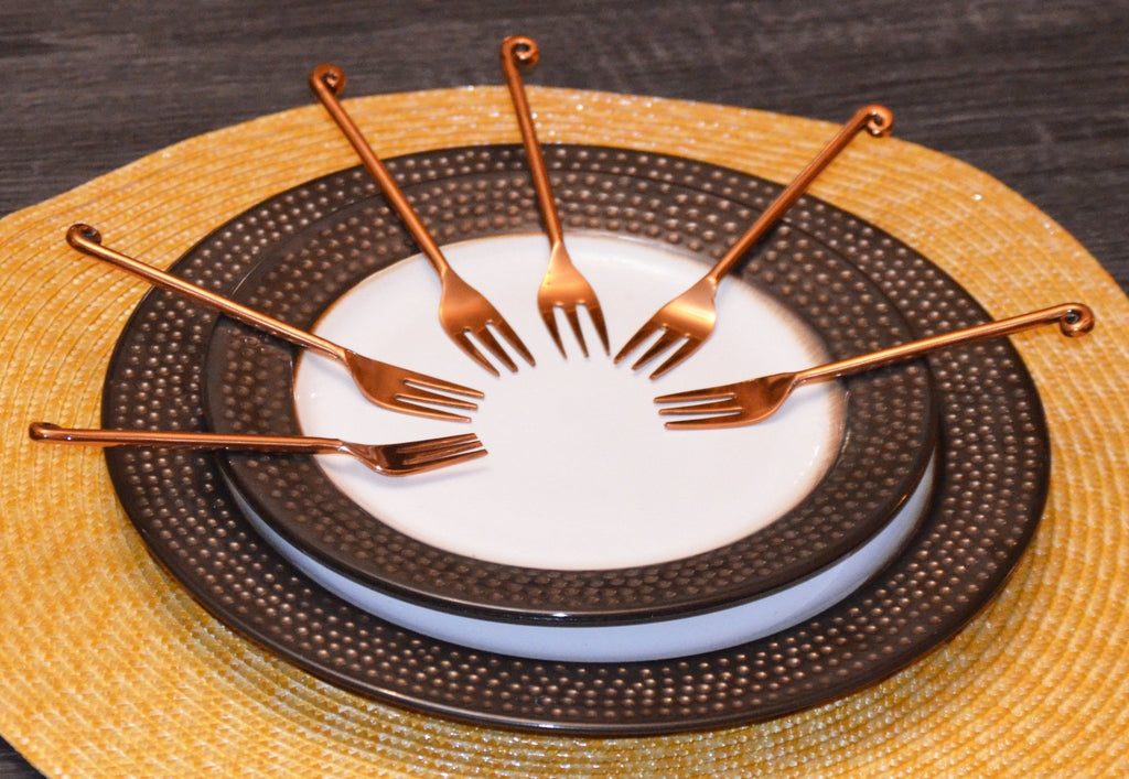 Vibhsa Copper Finish Appetizer Forks Set of 6 Dining Decor La Vie Bien Vibhsa Copper Finish Appetizer Forks Set of 6