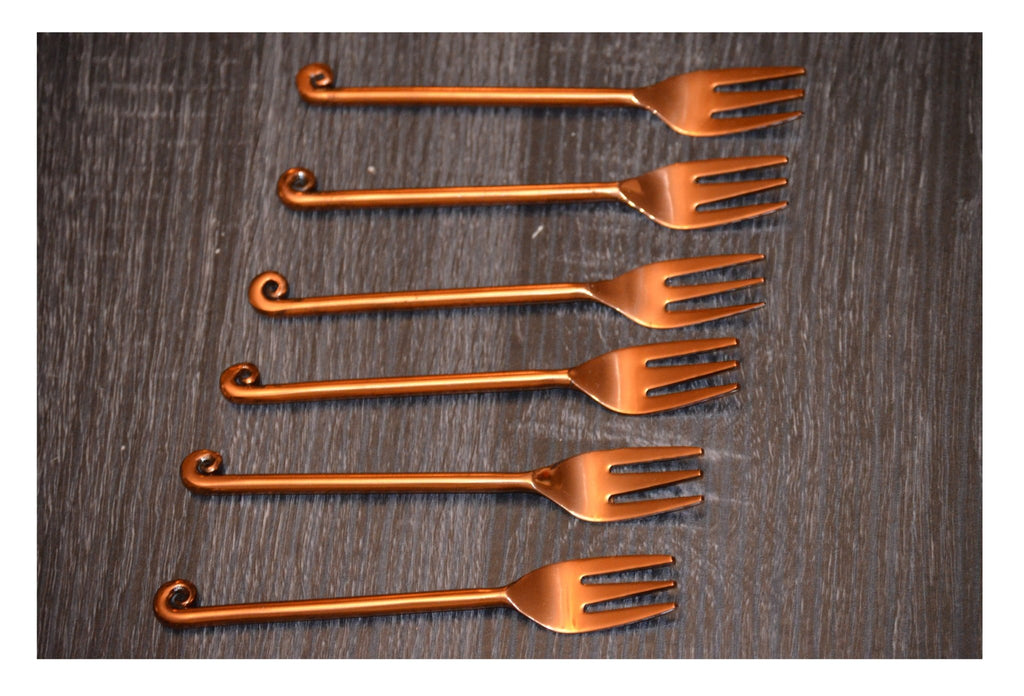 Vibhsa Copper Finish Appetizer Forks Set of 6 Dining Decor La Vie Bien Vibhsa Copper Finish Appetizer Forks Set of 6