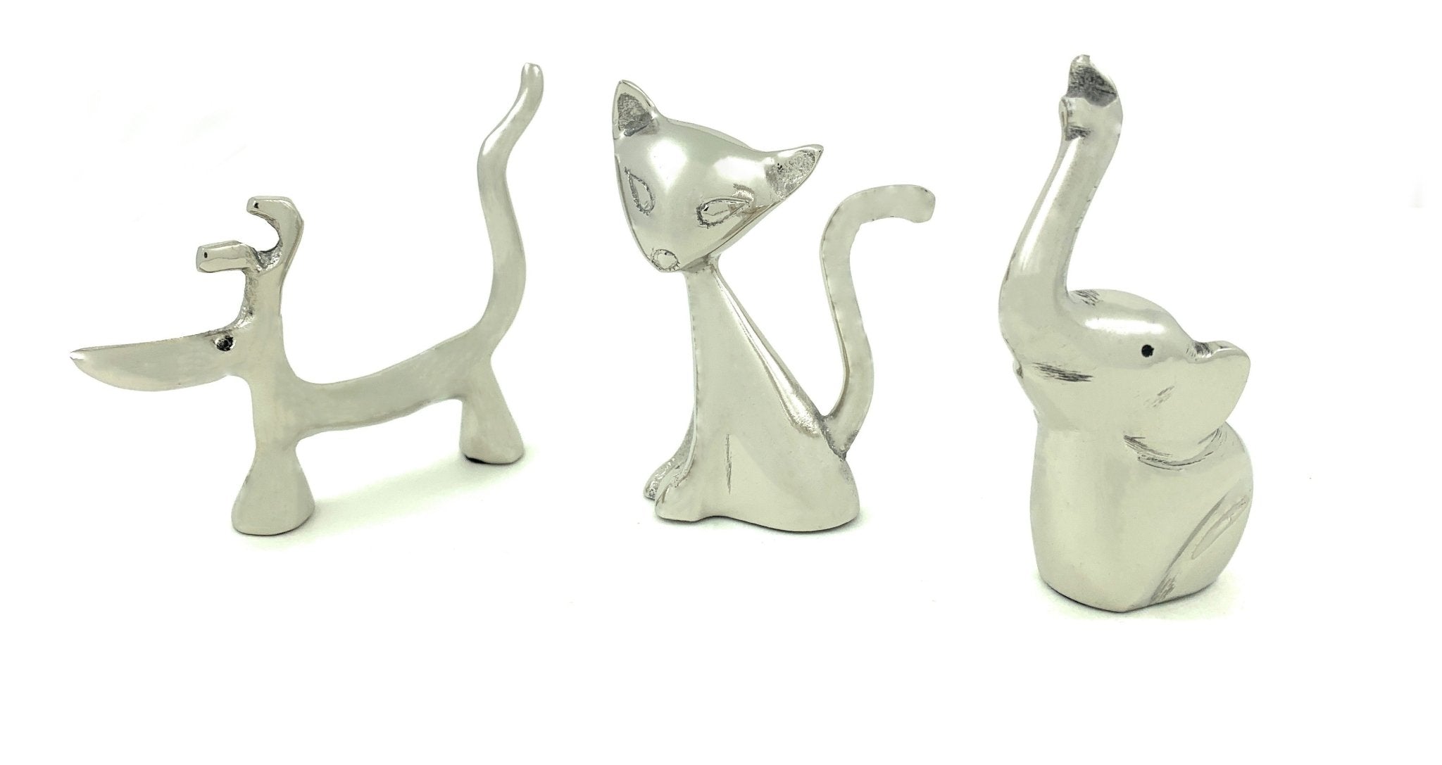 Vibhsa Dog Cat & Elephant Ring Holders Set - Silver Collectibles La Vie Bien Vibhsa Dog Cat & Elephant Ring Holders Set - Silver