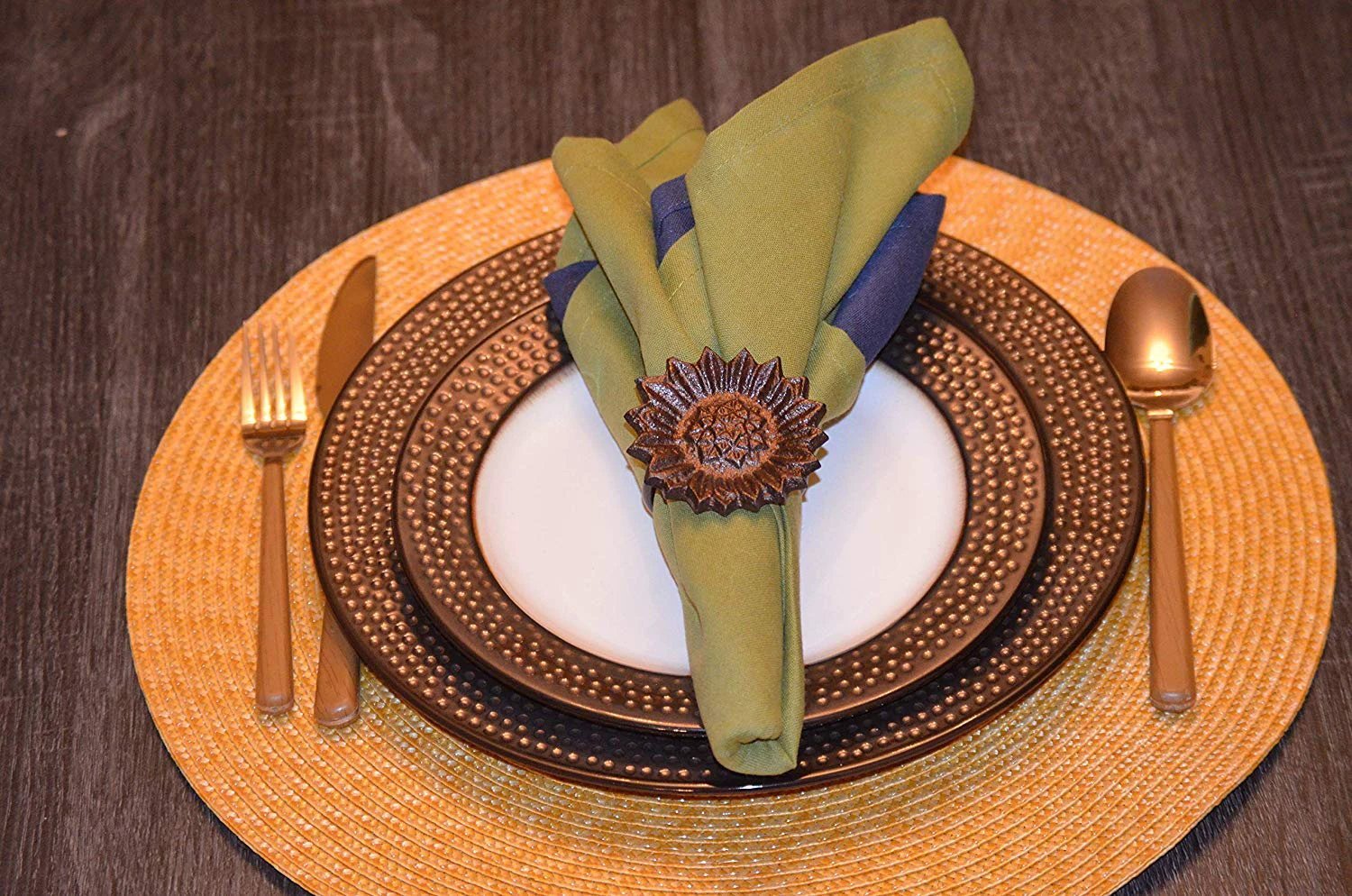 Vibhsa Sunflower Antique Napkin Rings Set of 4 by Vibhsa