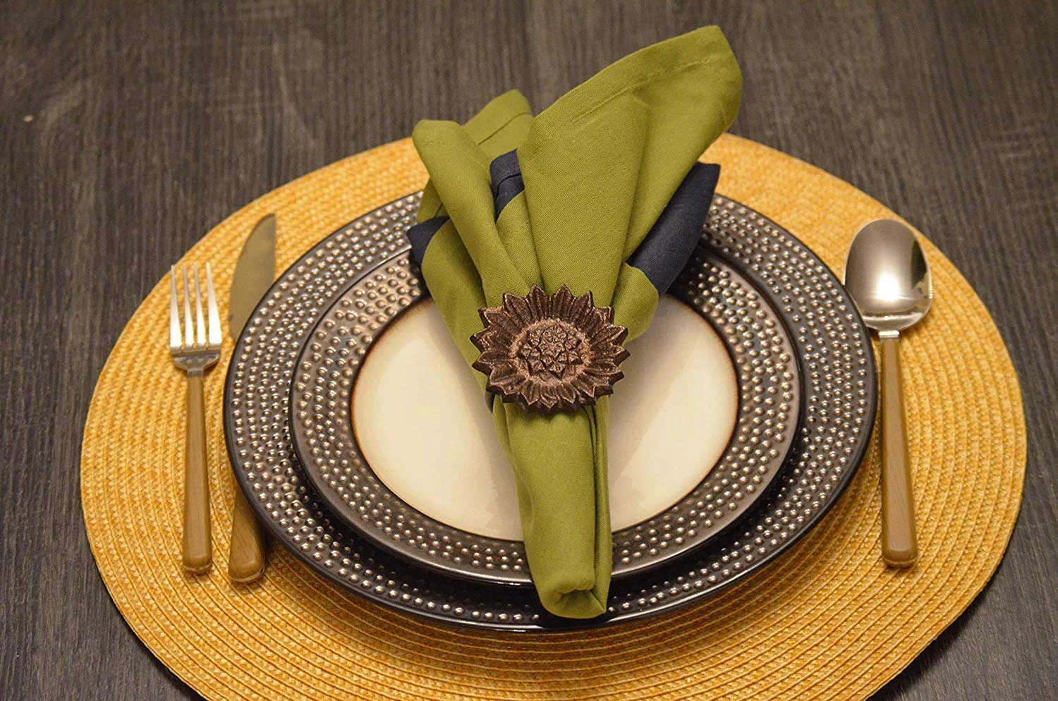 Vibhsa Sunflower Antique Napkin Rings Set of 4 by Vibhsa