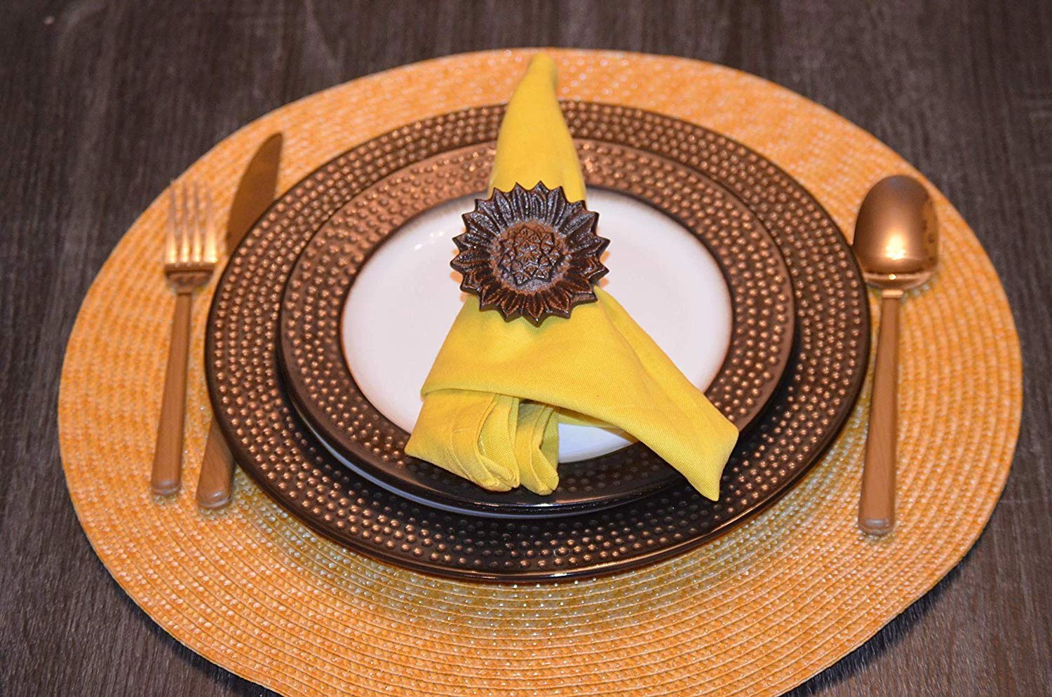 Vibhsa Sunflower Antique Napkin Rings Set of 4 by Vibhsa