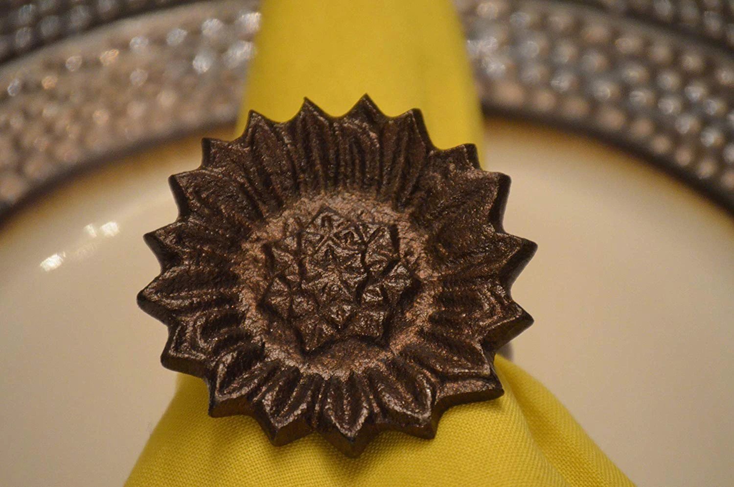 Vibhsa Sunflower Antique Napkin Rings Set of 4 by Vibhsa